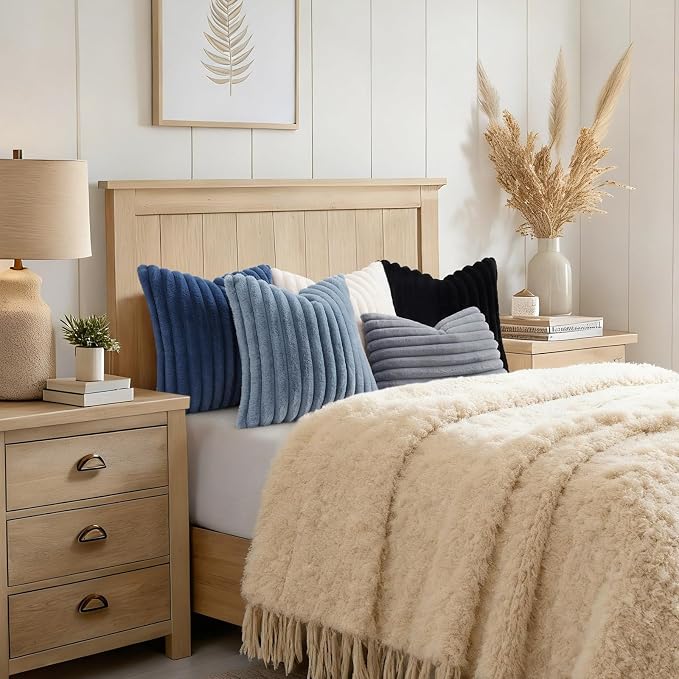 decorUhome Fall Faux Fur Throw Pillow Covers 26x26 Set of 2 Navy Blue | - Image 8