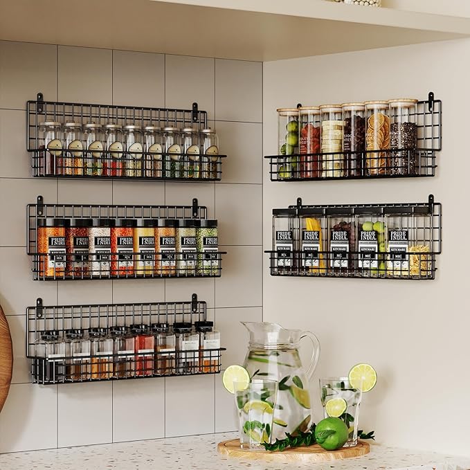 X-cosrack Spice Rack Organizer, 5-Tier Wall Spice Rack, Stackable Hanging Spice Jars Storage Racks, Great for Kitchen and Pantry, Up to Storage 48 Jars(Patent No.:D909138S)