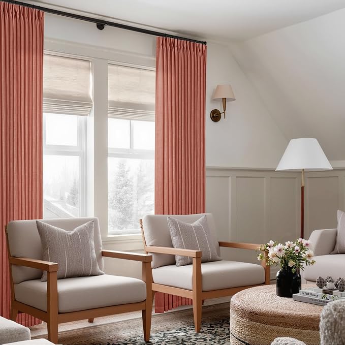 Terracotta 90 Inch Linen Curtains Pinch Pleated 2 Panels Set Firebrick | - Image 6