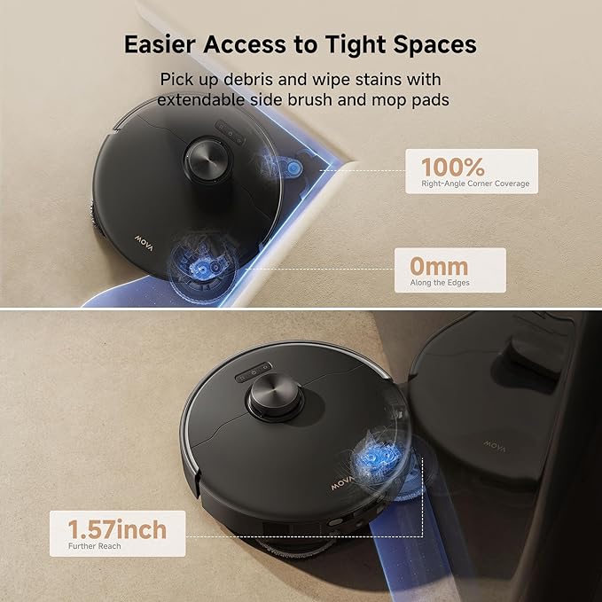 Mova P50 Pro Ultra Robot Vacuum and Mop, 19,000Pa Suction with Anti-Tangle Brush, Removable & Liftable Mop for Carpet & Floor, 167℉ Mop & Washboard Self Drying & Cleaning, Auto Empty & Refill, Black