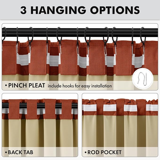 MIULEE Fall 100% Blackout Linen Curtains 42 x 96 Inch Burnt Orange 2 Panels | - Image 5