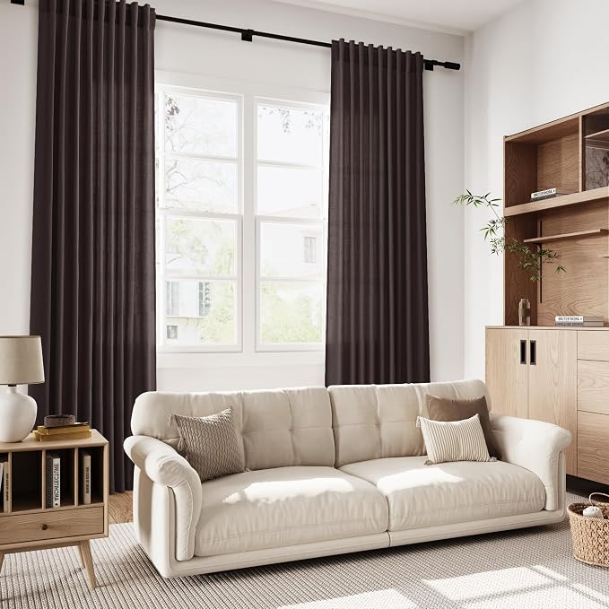 Nanspring Cocoa Coffee Linen Blend Light Filtering Back Tab Curtains 96 Inches - Image 7