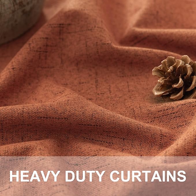 Rust Colored Curtains for Bedroom 96 Inches Long 2 Panel Set Faux Linen Cute - Image 3