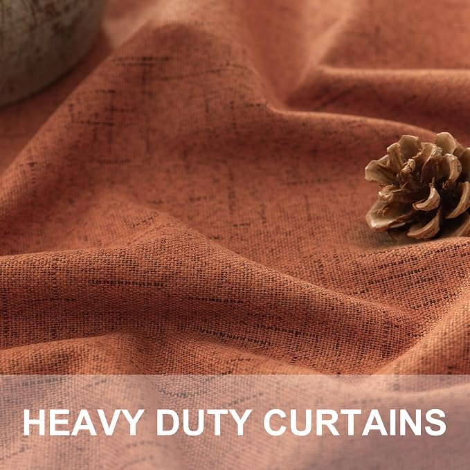 Terracotta Blackout Curtains 108 Inch Long 2 Panel Set Linen Textured Fall - Image 2