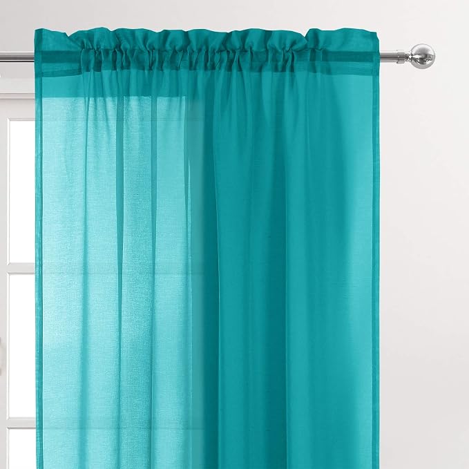 DWCN Turquoise Sheer Curtains Semi Transparent Voile Rod Pocket Curtains - Image 4