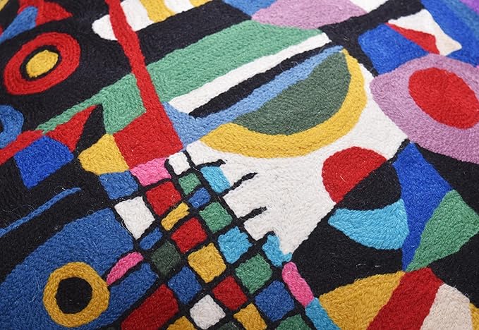 Kandinsky Impulse Modern Decorative Pillow Cover Black Abstract Toss Pillowcase Farmhouse Chair Cushion Contemporary Pillow Mid-Century Chair Cushions Hand Embroidered Pillow Wool Size 18x18