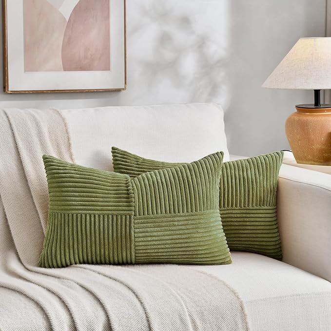 Fancy Homi 2 Packs Moss Green Lumbar Decorative Throw Pillow Covers 20x28 Inch - Image 5