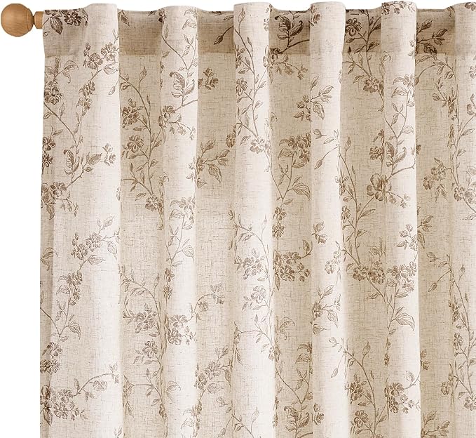 Lazzzy 90 Inch Curtain for Living Room Taupe Floral Drapes Linen for Bedroom by Lazzzy