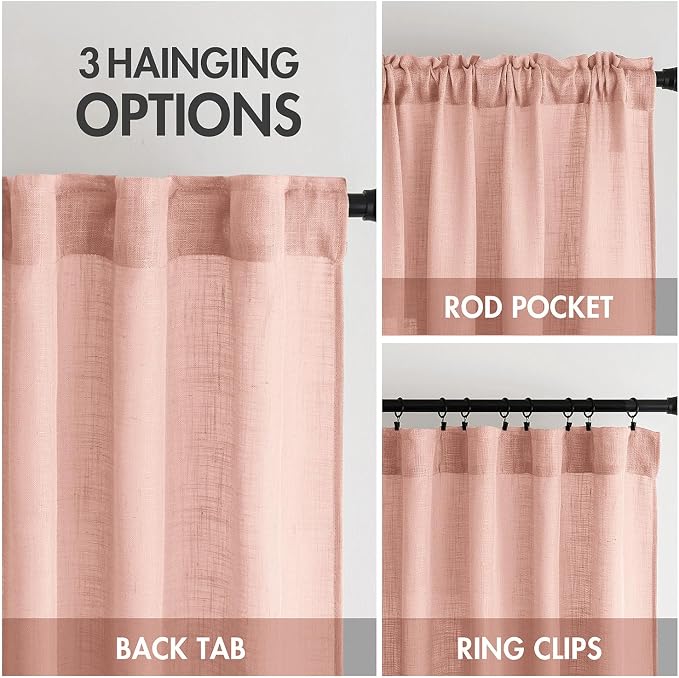 MIULEE Blush Pink Linen Curtains 84 Inches Long 2 Panels - Image 3