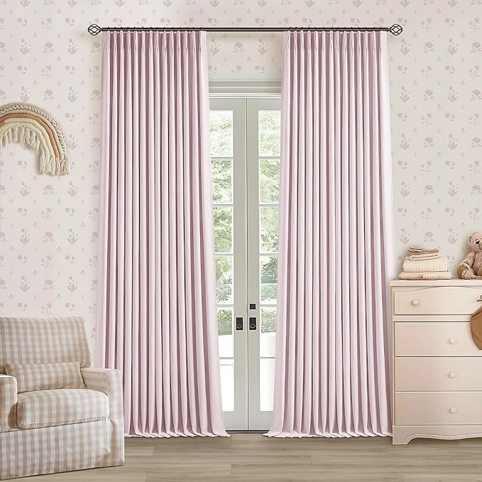 Light Pink Pinch Pleat 100% Blackout Linen Bedroom Curtains 96 Inch Length | - Image 9
