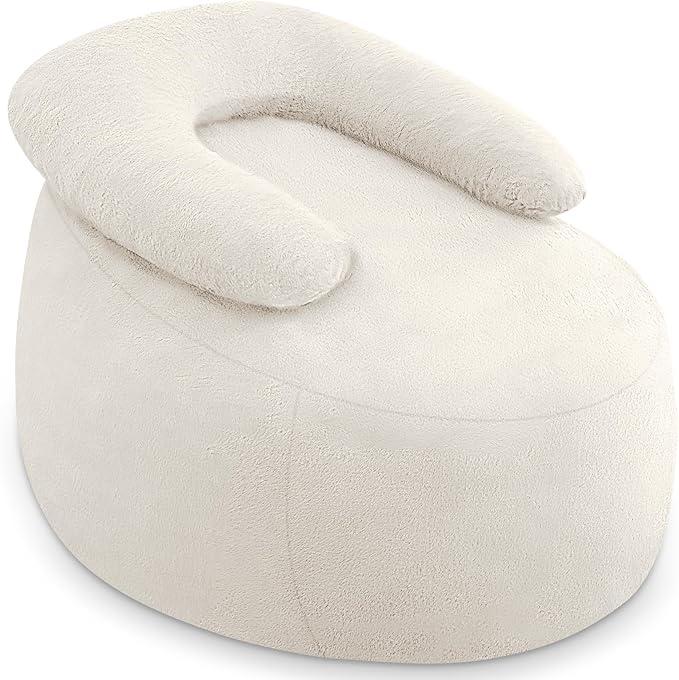 HABUTWAY Bean Bag Chair with U-Shaped Pillow for Adult and Kids Big BeanBag Chair with Filling Ultra Soft Faux Fur Couch Chair with Washable Cover for Living Room Bedroom Office, Beige & Beige