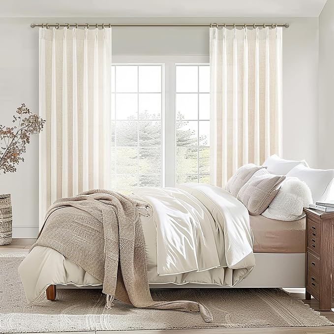 Pinch Pleat Thick Linen Viral Curtains 84 Inch Length 2 Panels Set - Image 6