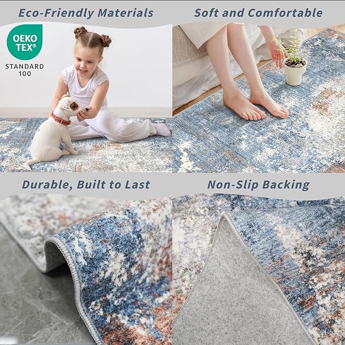 8x10 Washable Living Room Rug – Modern Neutral Abstract Large Area Rug - Image 6