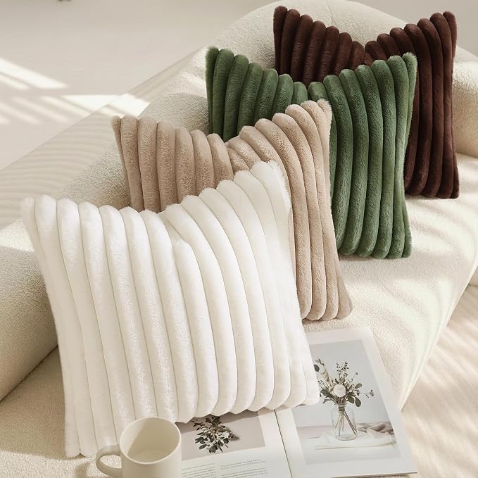 decorUhome Fall Faux Fur Throw Pillow Covers 20x20 Set of 2 Dark Brown | - Image 5
