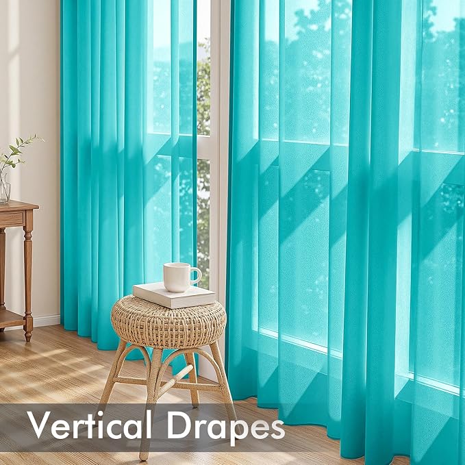 MIULEE Turquoise Sheer Curtains 90 Inches Long 4 Panels 42 x 90 Inches | Light - Image 5