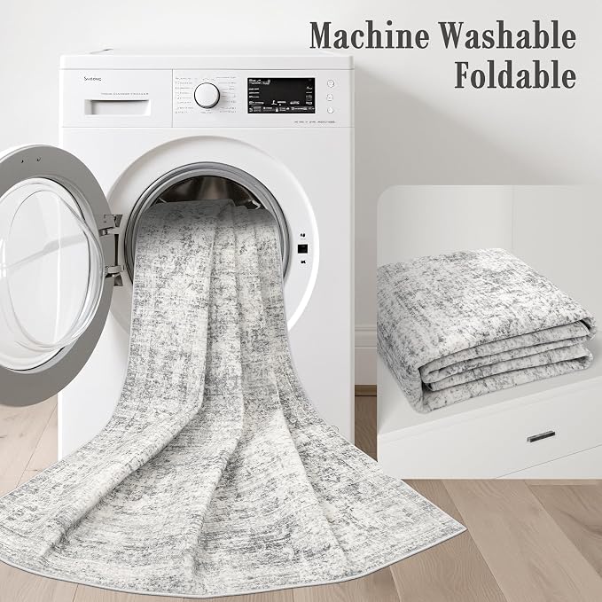 6x9 Area Rug Living Room: Modern Washable Soft Carpet Black Grey | - Image 6