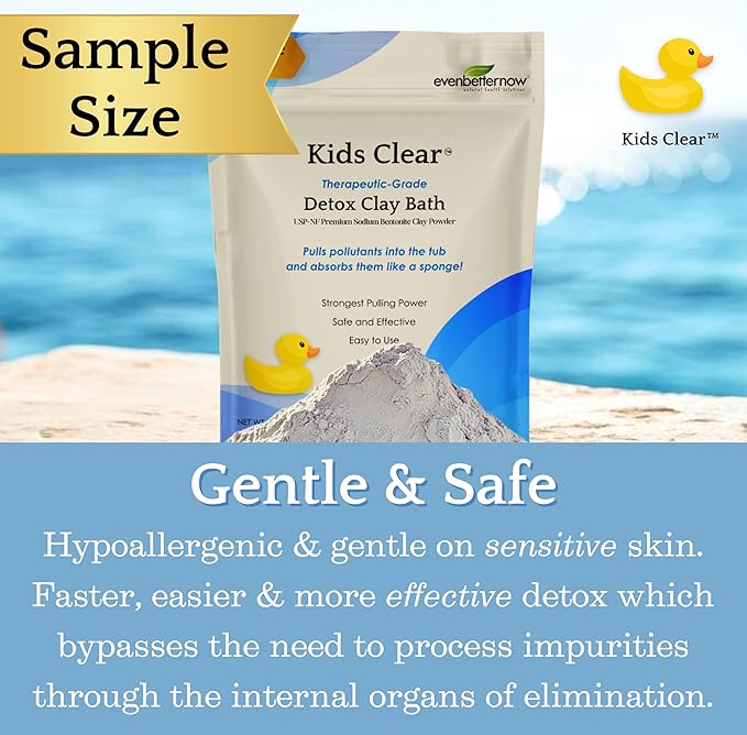Kids Clear Detox Clay Bath, 100% Pure Sodium Bentonite - Cleansing and Purifying, by -Evenbetternow LLC – 0.5 lb (8 oz) Sample/Trial Size
