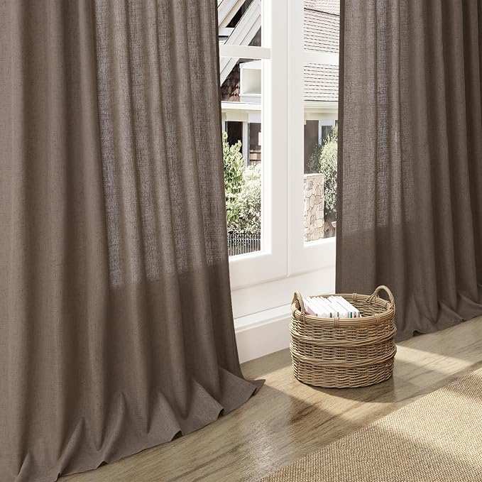 Nanspring Light Brown Semi Sheer Linen Curtains 72 Inch Length - Image 6