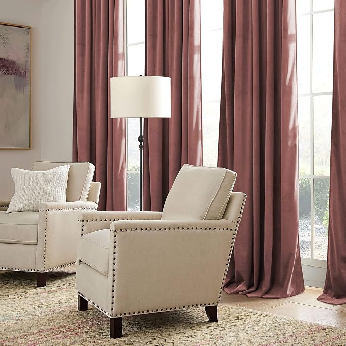 RYB HOME Dusty Pink Velvet Curtains 96 inch, Darkening Window Curtains - Image 5