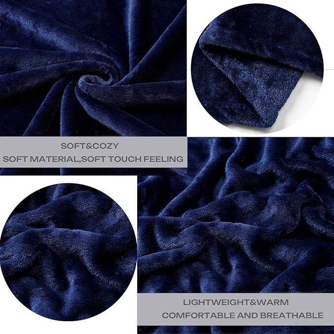 Fleece Plush Throw Blanket Navy Blue 90"x90"for Couch Fuzzy Cozy Flannel | - Image 4