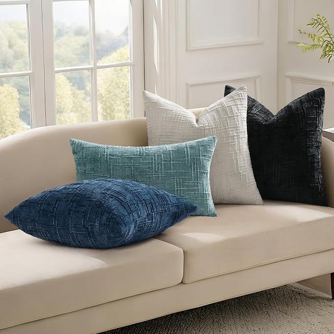 decorUhome Summer Teal Chenille Throw Pillow Covers 16x16 Set of 2 Textured - Image 6