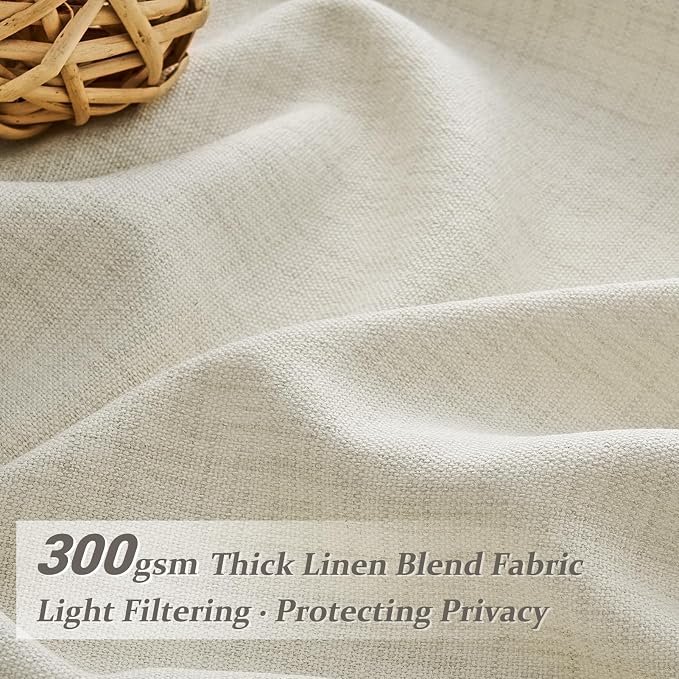 Pinch Pleated Linen Cream Semi Sheer Curtains 96 Inches Long - Image 2