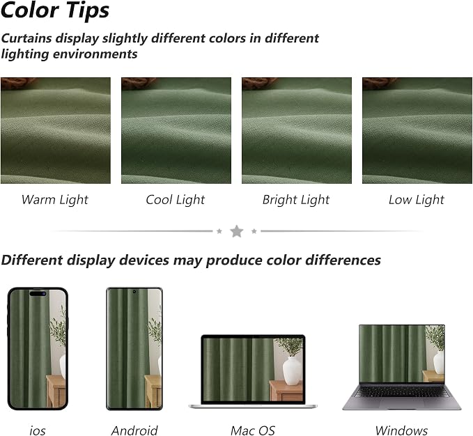 Guken Olive Green 100% Blackout Curtains 108 Inch Length 2 Panels Set - Image 7