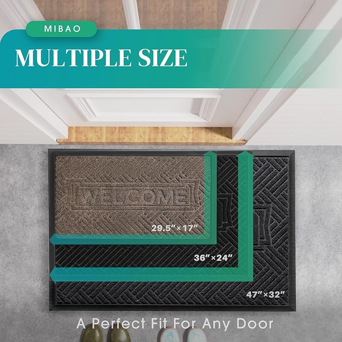 Mibao Front Door Mat Outside Entrance, Durable Outdoor Indoor Mat, Low Profile Heavy Duty Doormat, Non-Slip, Traps Dirt and Moisture, Easy Clean Patio Porch Entryway Mat, 47" x 32", Black