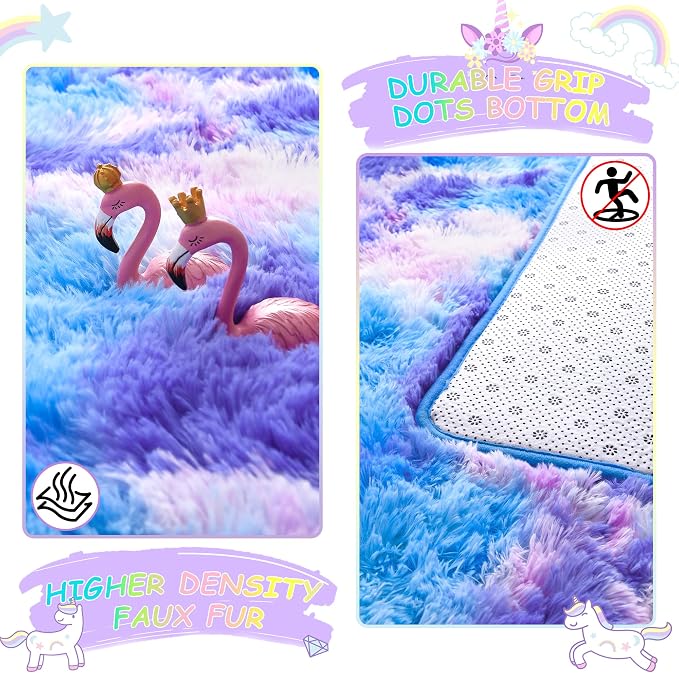 3x5 Tie-Dyed Blue Purple Pink Fluffy Area Rug Non-Slip - Image 5