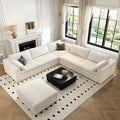 118" Cloud Couch Oversized Modular Sectional Sofa for Living Room,Modern Sofa with Deep Seat，6 Seater Boneless Couch,Comfy Upholstered Corduroy Couches for Apartment, Studio, Office,Bedroom，White
