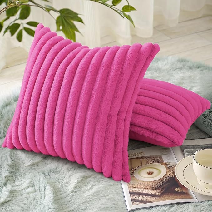 decorUhome Summer Cozy Faux Fur Throw Pillow Covers 22x22 Set of 2 Decorative - Image 4