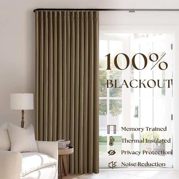 Dutch Cocoa Pinch Pleated 100% Blackout Linen Bedroom Curtains 96 Inch Long | - Image 3