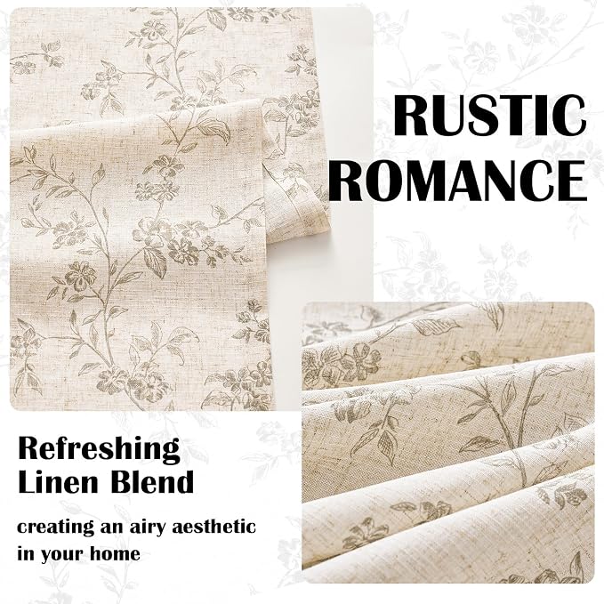 Lazzzy Grey Floral Linen Curtains 84 Inch Length Farmhouse Curtain Back Tab - Image 4