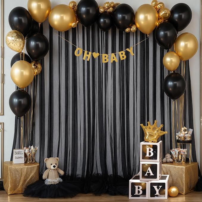 Black Tulle Backdrop Curtain for Parties 10ft x 8ft Black Sheer Photo Backdrop - Image 2