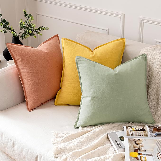 MIULEE Decorative Linen Euro Sham Pillow Covers 24x24 Light Green | Boho - Image 4