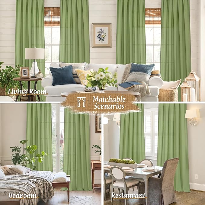 72 inch Length Green Semi Sheer Linen Curtains - Image 6