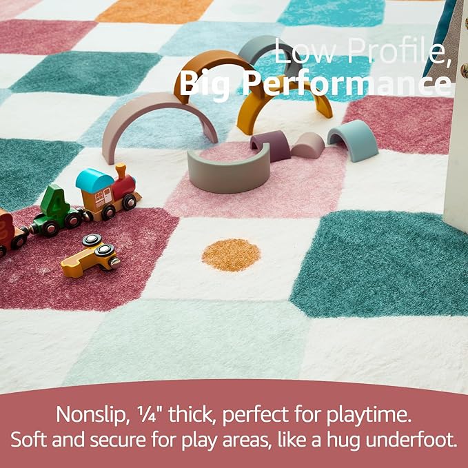 jinchan Area Rug 4x6 Kids Washable Indoor Floor Cover Non-Slip Modern Soft Rug Elementary School Classroom Colorful Diamond Carpet for Nursery Playroom Daycare Bedroom Living Room Confetti on Cream