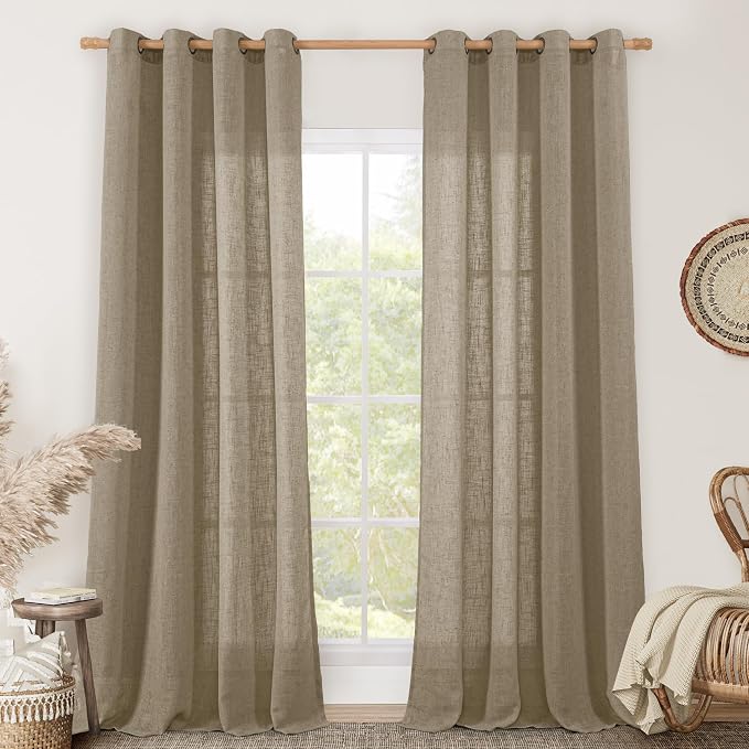 Taupe Linen Curtains 95 Inch Length 2 Panels by LAMIT