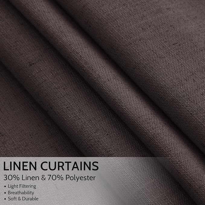 Nanspring Cocoa Coffee Linen Blend Light Filtering Back Tab Curtains 108 Inches - Image 2