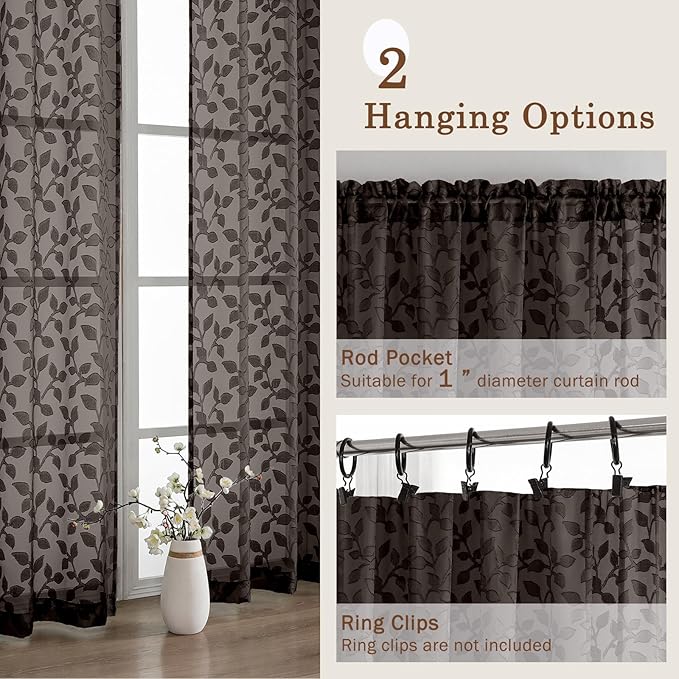 Chyhomenyc Chocolate Sheer Curtains 90 Inch Length 2 Panels Set, Light - Image 5