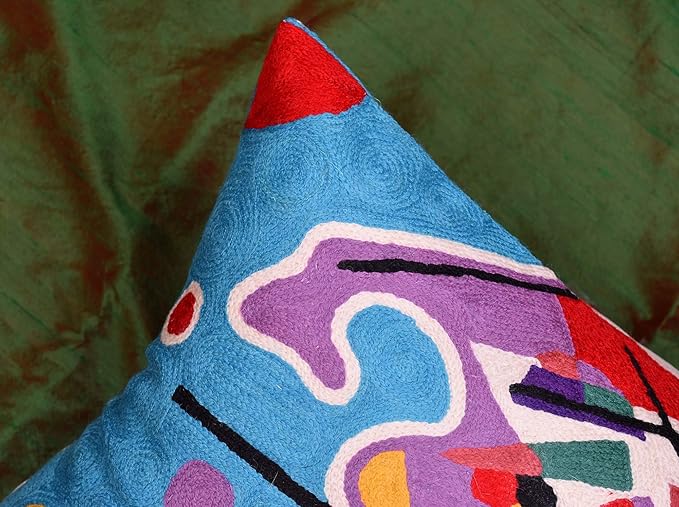 Lumbar Kandinsky Blue Abstract Pillow Cover Modern Throw Pillowcase Chair Cushion Contemporary Pillowsham Farmhouse Couch Hand Embroidered Wool Size 14x20