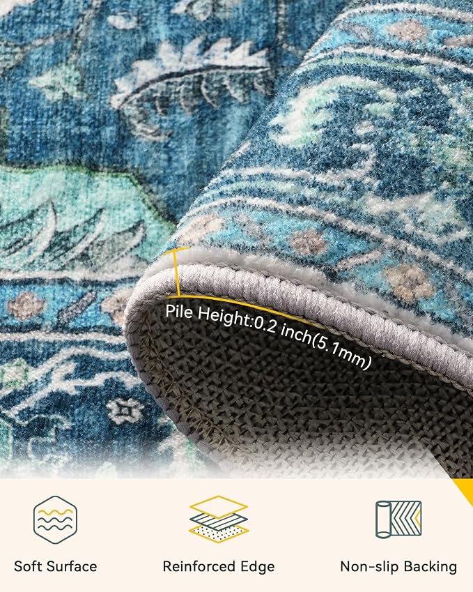 RELEANY Washable Area Rug, Runner 2'6"x10', Teal | Non-Slip, Water Repellent - Image 2
