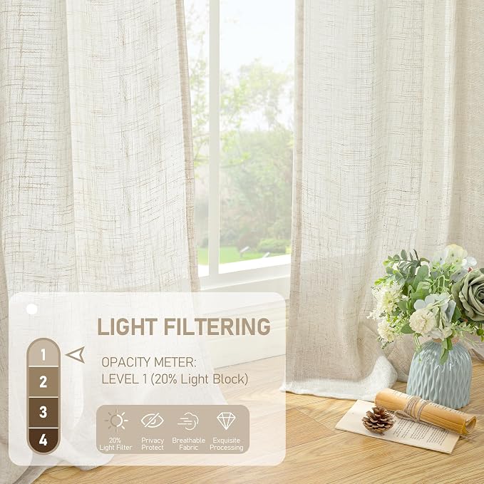 Natural Linen Semi Sheer Curtains 78 Inch - Image 4