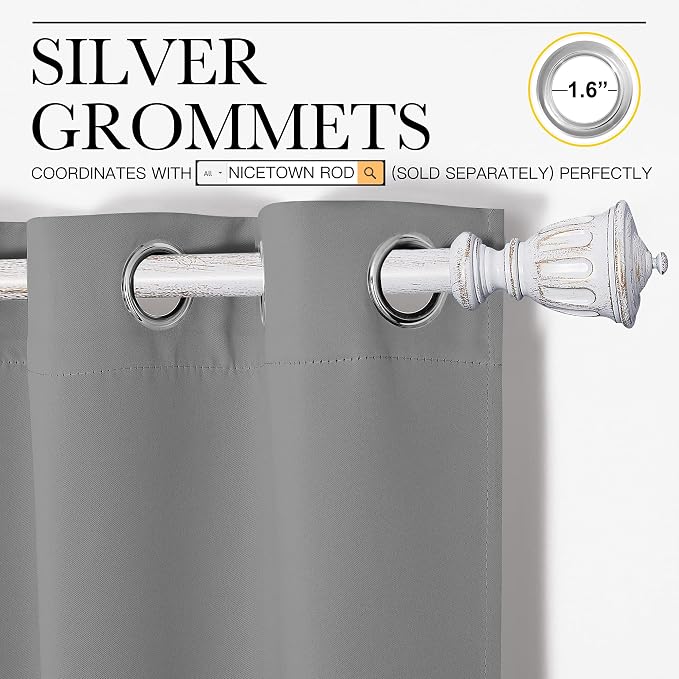 NICETOWN Silver Grey Blackout Curtain Panels - Image 3