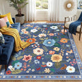 RELEANY Floral Washable 5x8 Area Rugs Blue/Grey | Flower Carpet Print Boho Cute by RELEANY