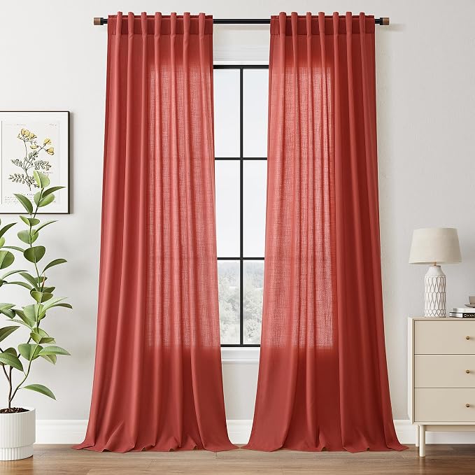 Nanspring Christmas Red Linen Curtains 96 Inches Long by Nanspring