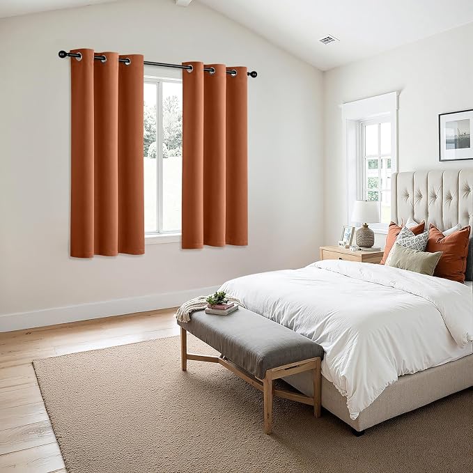 MIULEE Fall Blackout Curtains for Bedroom 2 Panels 40 x 45 Inch Long Rust | - Image 6
