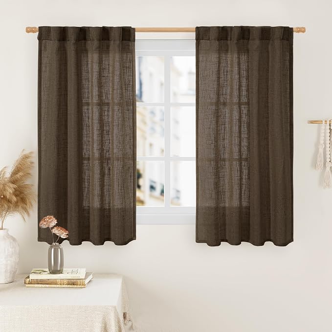 Linen Curtains 48 Inch Length Semi Sheer Light Filtering 2 Panels | Linen by LAMIT