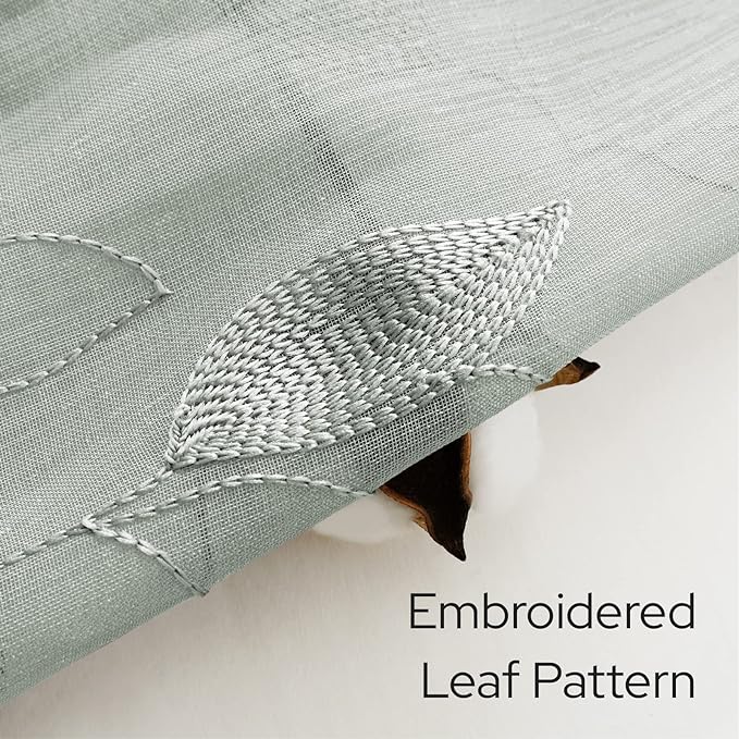HOMEIDEAS Sage Green Sheer Kitchen Curtains 52 x 45 Inch Length 2 Panels - Image 2