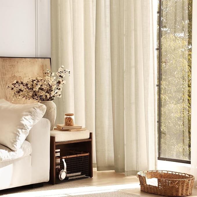 Greyish Beige Linen Curtain 90 inch Length 2 Panels Set Back Tab Light - Image 6
